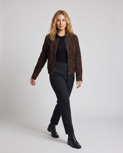Damen elegante Wildlederjacke mit praktischen Taschen und Reißverschluss EB