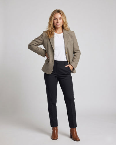 Damen Eleganter Blazer mit goldenem Knopf und tailliertem Schnitt EB