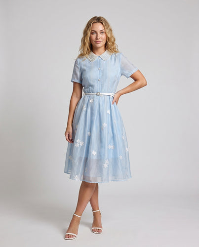 Damen Elegantes Chiffon-Kleid mit floralen Applikationen und strukturierter Passe EB