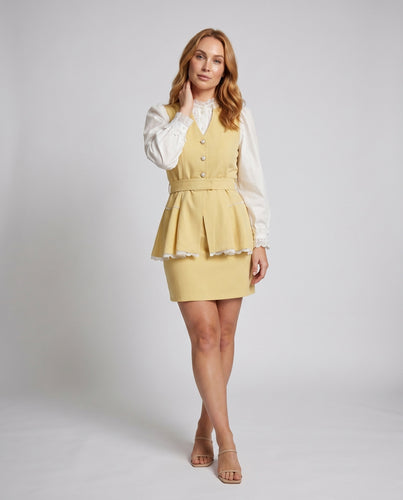 Damen Elegantes Kombination aus bluse und taillierter Weste EB