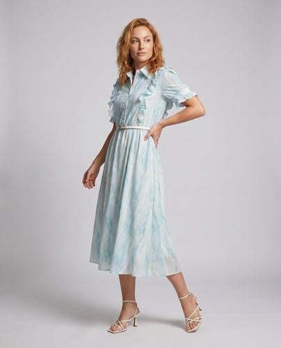 Damen elegantes Maxikleid mit Rüschen und taillierter Passform EB