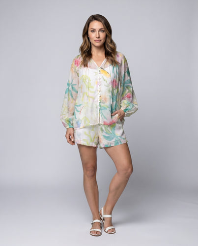 Damen Elegantes Schlafanzug-Set mit floralen Mustern und luftigen Ärmeln EB