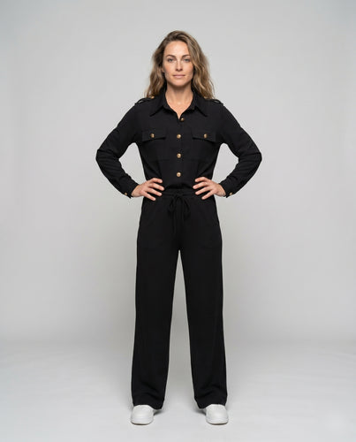 Damen Elegantes und komfortables Jumpsuit mit goldenen Knopfdetails EB