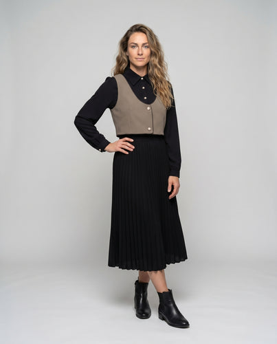 Damen Elegantes und modisches Blusenkleid mit plissierten Details EB