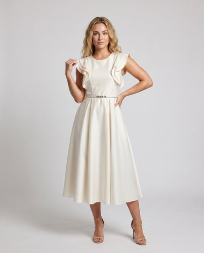 Damen Elegantes Wickelkleid mit Rüschendetails und schwingendem Rock EB