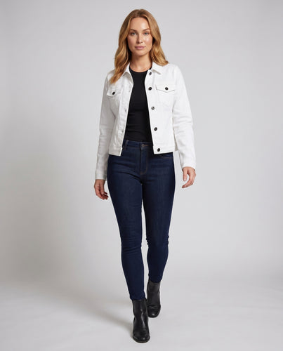 Damen klassische Denimjacke mit praktischen Taschen und eleganten Knöpfen EB