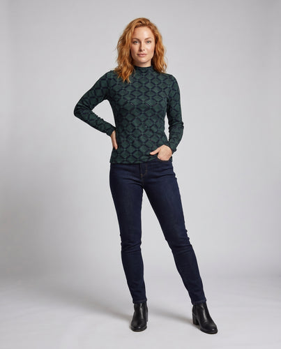 Damen Langarmshirt mit elegantem Karomuster und schimmernden Akzenten EB