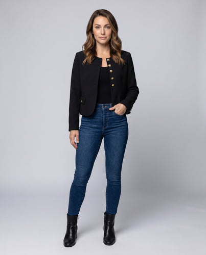 Damen Modische Blazerjacke mit edlen Knopfdetails und strukturiertem Design EB