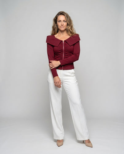 Damen Modische Bluse mit strukturiertem Kragen und Raffungen EB