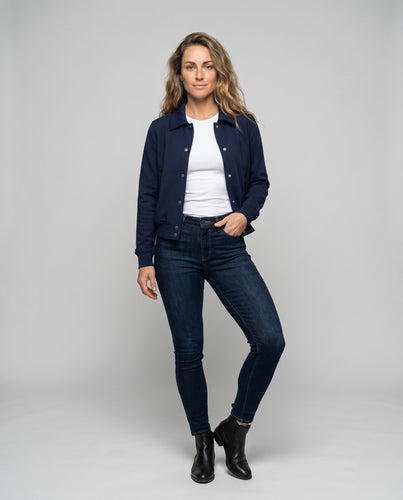 Damen Modische Bomberjacke mit stylischem Kragen und Druckknopfverschluss EB