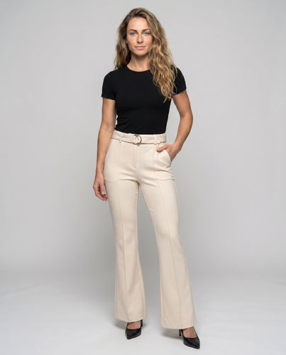 Damen Modische Bundfaltenhose mit edlem Gürtel und weitem Bein EB