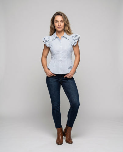 Damen Modische Hemdbluse mit Rüschendetails und tailliertem Schnitt EB
