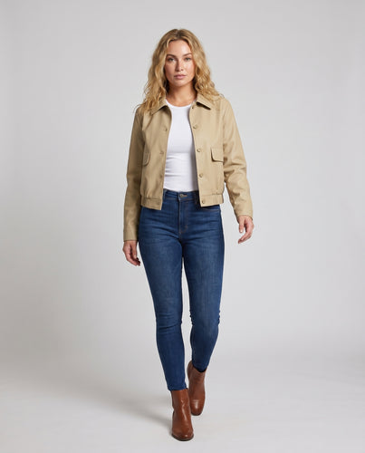 Damen Modische Kurzjacke mit praktischen Taschen und elastischem Bund EB