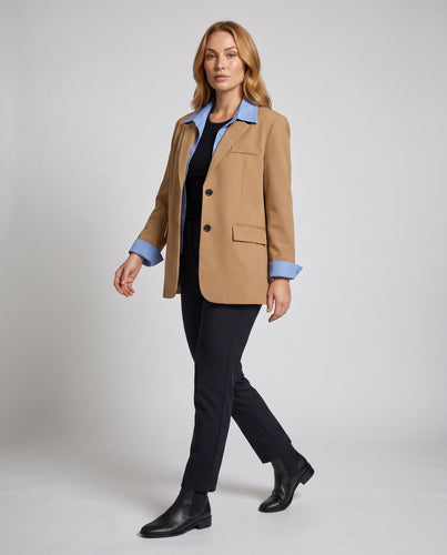 Damen modischer Blazer mit elegantem Kontrastkragen und Taschen EB