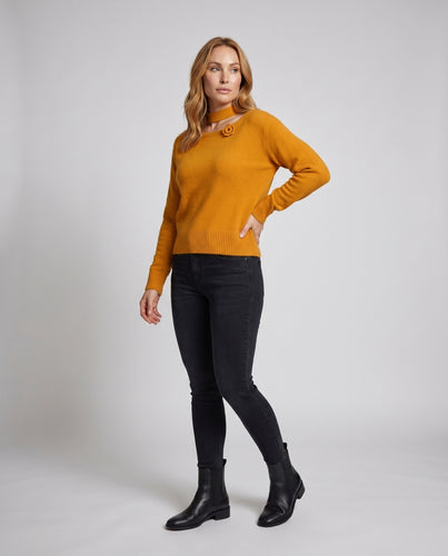 Damen Modischer Strickpullover mit schickem Ausschnitt und dekorativem Element EB