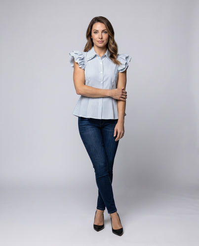 Damen Rüschenbluse mit tailliertem Schnitt und Streifenmuster EB