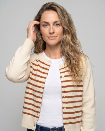 Damen Strickjacke mit Streifenmuster und Knopfdetails EB