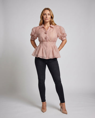 Damen Verspielte Bluse mit Puffärmeln und Glitzerakzenten EB