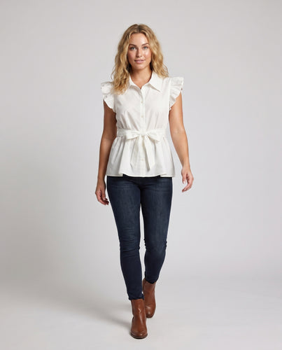 Damen Verspielte Bluse mit Rüschendetails und Taillenband EB