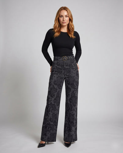 Damen Weit geschnittene Palazzohose mit klassischem Paisleymuster und hohem Bund EB