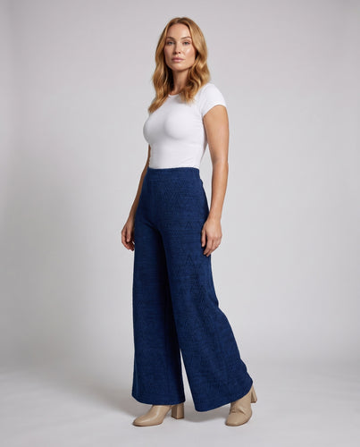 Damen Weite Wollhose mit geometrischem Muster und elastischem Bund EB