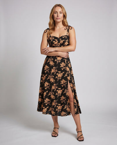 Damen Abendkleid mit verspielten Schleifen und floralem Design EB