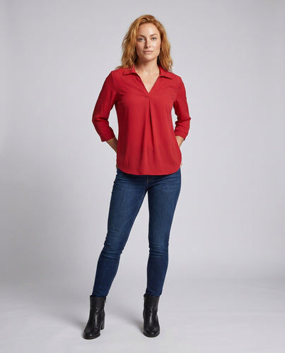 Damen Bluse mit elegantem V-Ausschnitt und raffinierten Falten EB