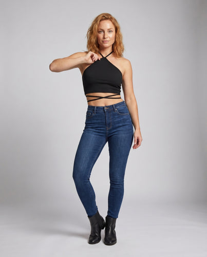 Damen Crop Top mit angesagtem Wickeldesign und feinem Rippstoff EB