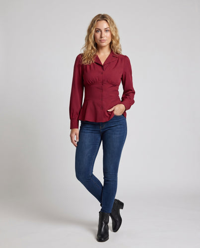 Damen Elegante und figurbetonte Bluse mit Knopfdetails EB