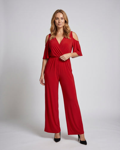 Damen Eleganter Jumpsuit mit Off-Shoulder Schnitt und weitem Bein EB