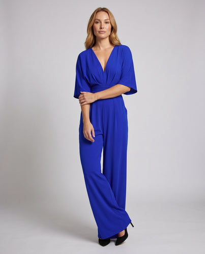 Damen Eleganter Jumpsuit mit weitem Bein und tiefem V-Ausschnitt EB