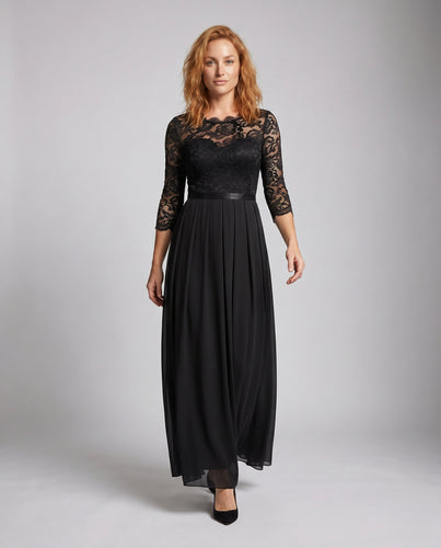 Damen Elegantes Abendkleid mit Spitzenoberteil und fließendem Rock EB