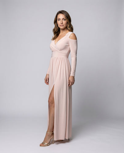 Damen Elegantes Maxikleid mit tiefem V-Ausschnitt und seitlichem Schlitz EB