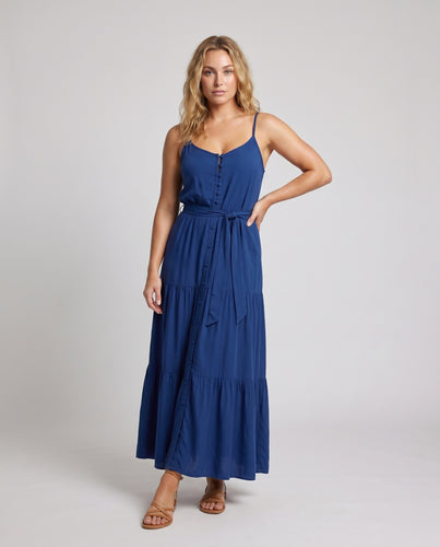 Damen Fließendes Maxikleid mit schmalen Trägern und Knopfleiste EB