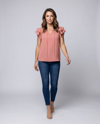 Damen lässige Bluse mit Rüschendetails und V-Ausschnitt EB