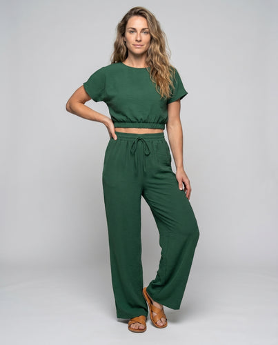 Damen Lässiges Set aus cropped Top und weit geschnittenen Hosen EB
