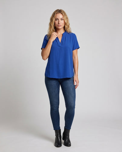 Damen lockere Blusentop mit V-Ausschnitt und Kurzarm EB