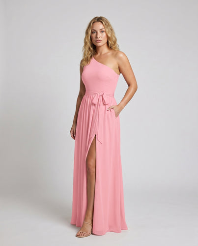 Damen Maxikleid mit asymmetrischem Ausschnitt und seitlichem Schlitz EB