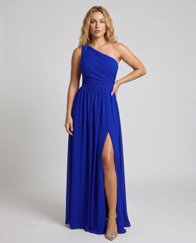 Damen Maxikleid mit asymmetrischem Ausschnitt und tiefem Schlitz EB