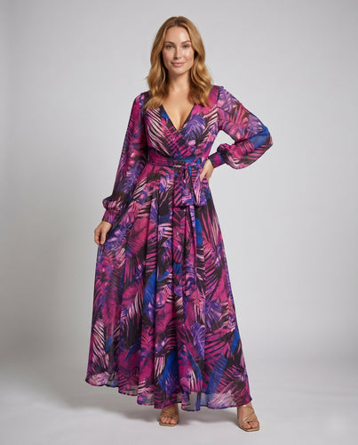 Damen Maxikleid mit floralem Design und tiefem V-Ausschnitt EB