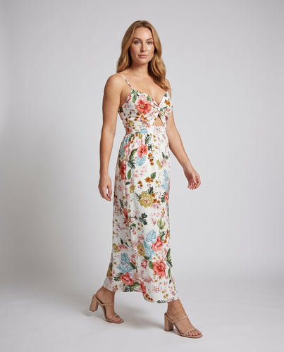 Damen Maxikleid mit floralem Design und verstellbaren Trägern EB