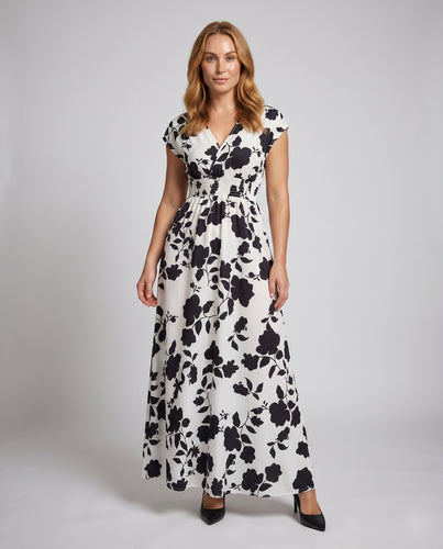 Damen Maxikleid mit floralem Design und Wickeloptik EB