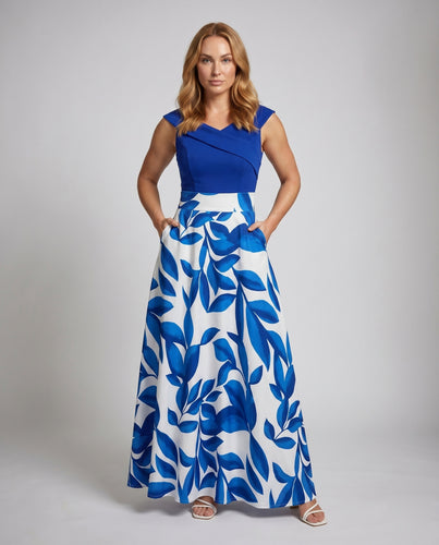 Damen Maxikleid mit floralem Druck und schulterfreiem Design EB