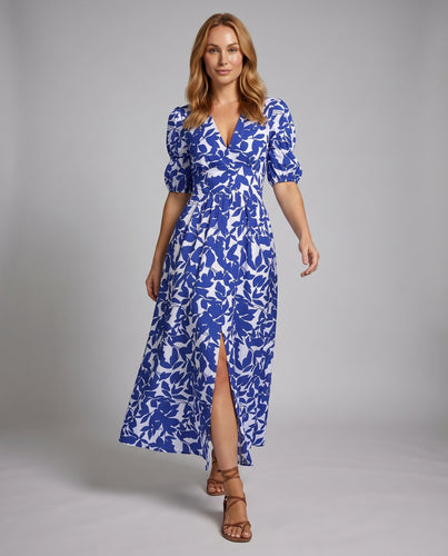 Damen Maxikleid mit floralem Muster und elegantem Schlitz EB