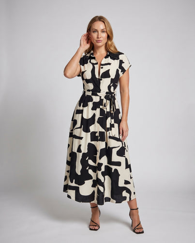 Damen Maxikleid mit klassischem Kragen und Taillengürtel EB