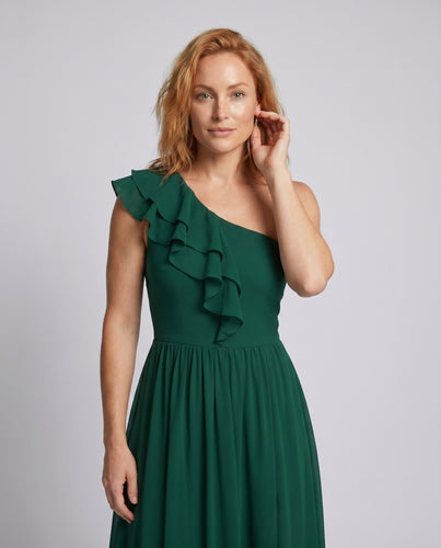 Damen Maxikleid mit Rüschendetails und hohem Schlitz EB