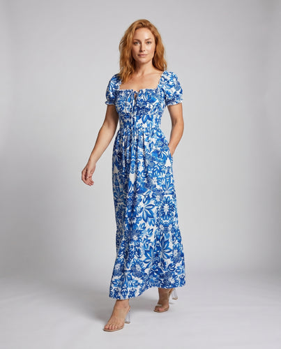 Damen Maxikleid mit Rüschendetails und Quadrat-Ausschnitt EB