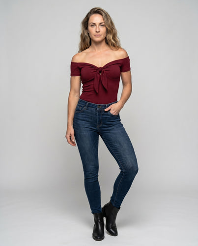 Damen Off-Shoulder Bluse mit Knoten EB