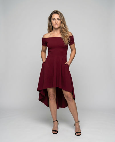 Damen Off-Shoulder Kleid mit asymmetrischem Saum und A-Linien-Schnitt EB