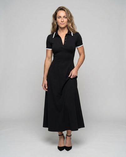 Damen Polo Maxikleid mit asymmetrischem Saum und eleganten Details EB
